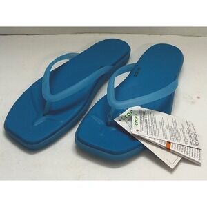 NEW Crocs Women's Miami Frosted Flip Flops Size 6 Tinted Glass Shoes Sandal Blue